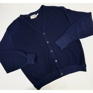 VTG Towne London Fog Knit Cardigan Sweater 2X Navy Grandpa USA‎ Cobain Authentic